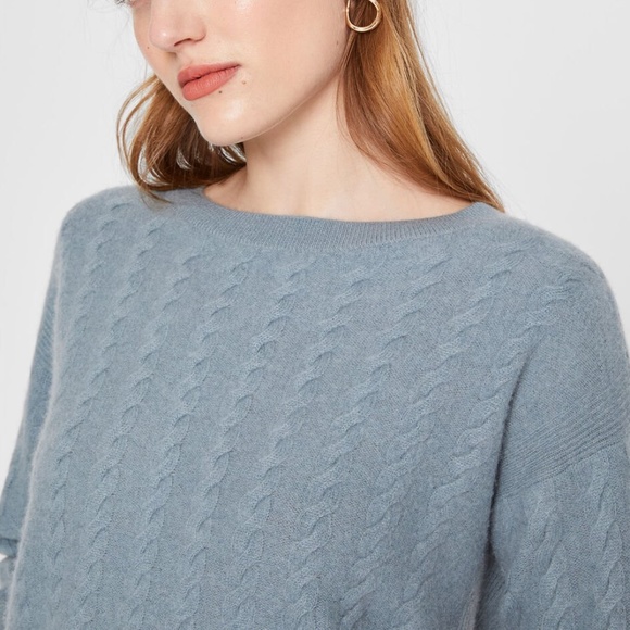 Boiled Cashmere Cable Crew Sweater - New With Tags - NEVER WORN - Lake Blue - Picture 3 of 4